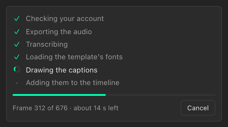 The panel's progress while it transcribes and draws the captions